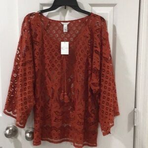 Cato Red Asymmetrical 3/4 Sleeve Blouse